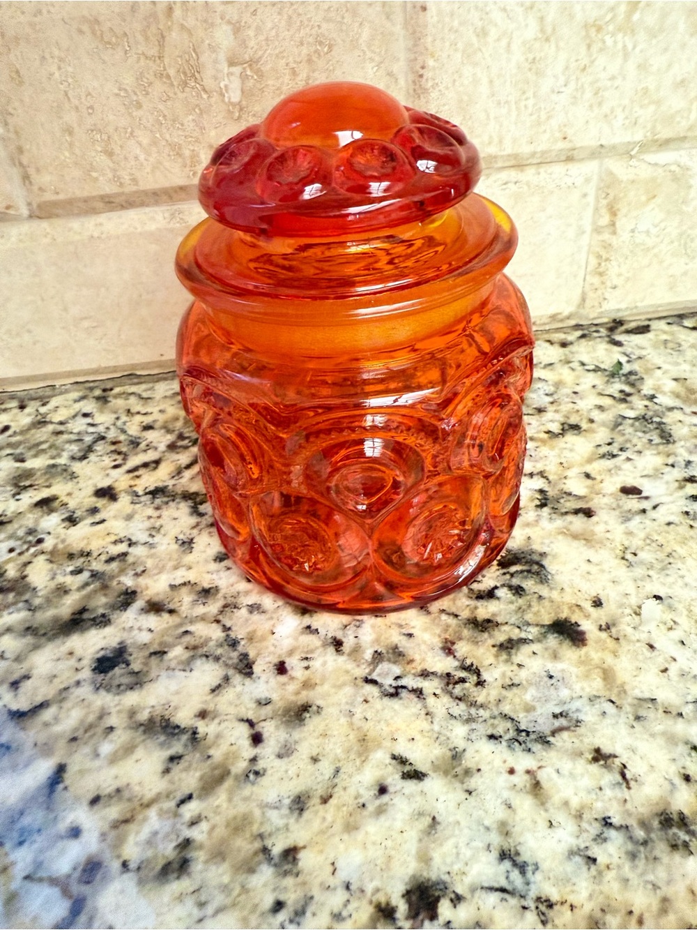 Orange Glass Storage Jar with Lid - Decorative Kitchen Canister